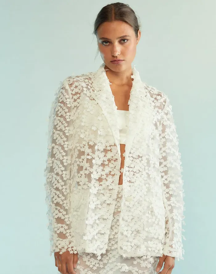 3d Embroidered Tulle Blazer 8211 White Women Cynthia Rowley Tops