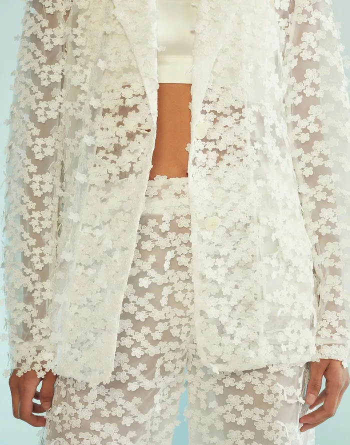 3d Embroidered Tulle Blazer 8211 White Women Cynthia Rowley Tops