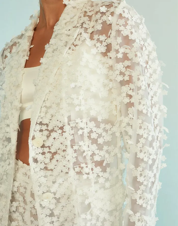 3d Embroidered Tulle Blazer 8211 White Women Cynthia Rowley Tops