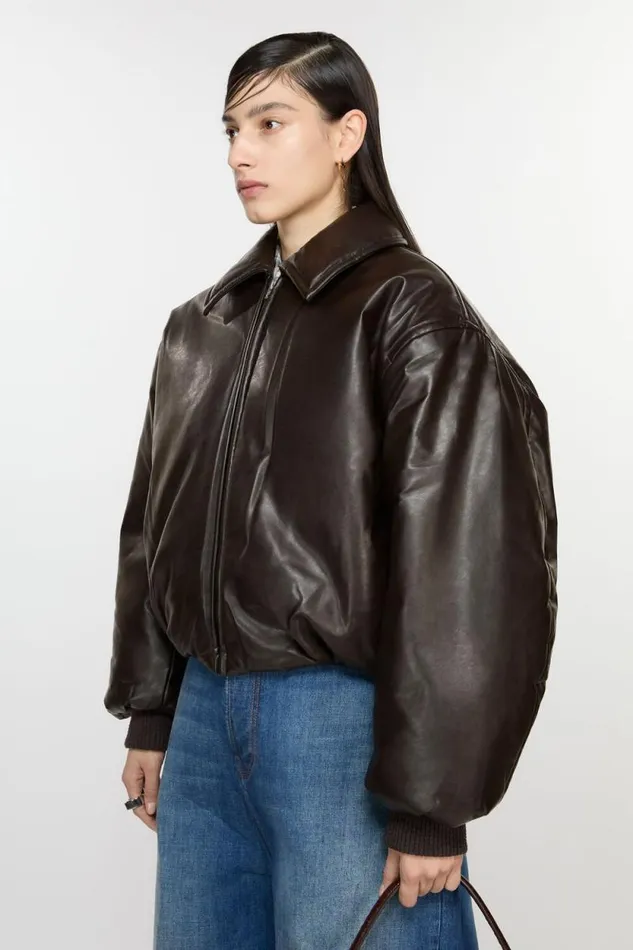 Acne Studios Coated Bomber Jacket Dark Brown Woman Outerwear