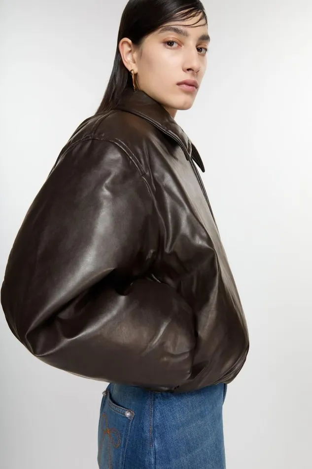 Acne Studios Coated Bomber Jacket Dark Brown Woman Outerwear
