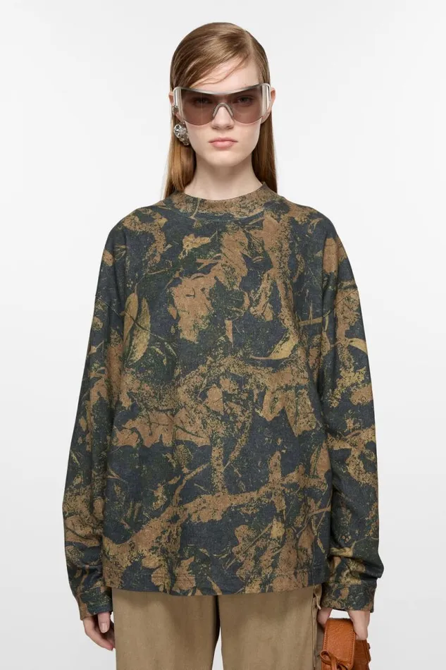 Acne Studios Crew Neck Sweater Mud Brown Camo Woman Tshirts
