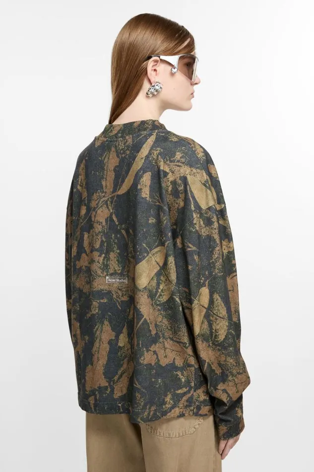 Acne Studios Crew Neck Sweater Mud Brown Camo Woman Tshirts