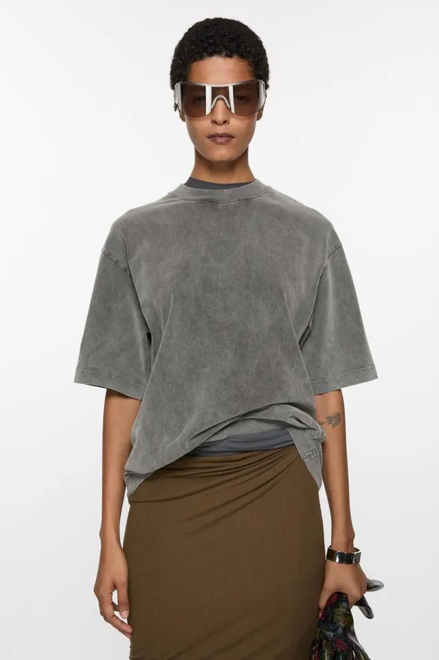 Acne Studios Crew Neck Tshirt 8211 Relaxed Unisex Fit Faded Black Woman Tshirts