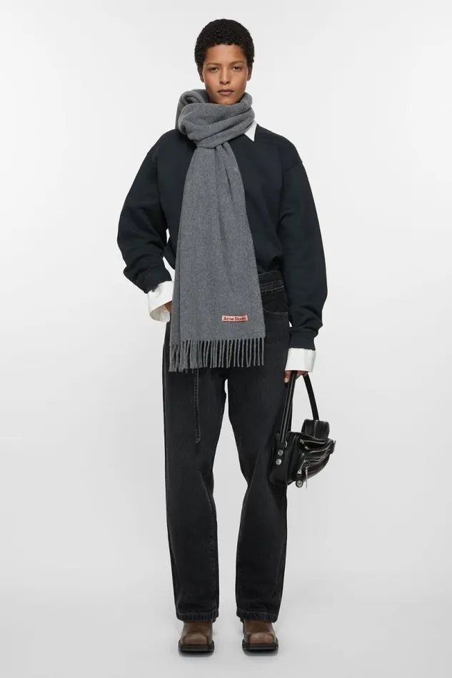 Acne Studios Fringe Wool Scarf Narrow Grey Melange Man Scarves