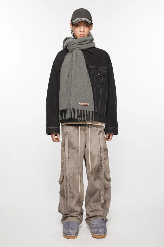 Acne Studios Fringe Wool Scarf Narrow Grey Melange Man Scarves