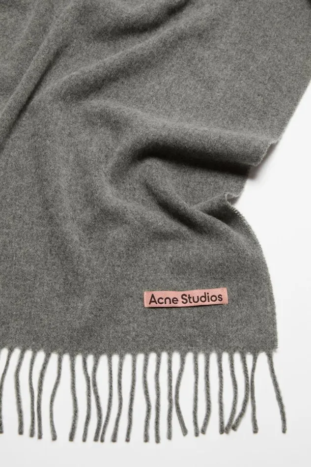 Acne Studios Fringe Wool Scarf Narrow Grey Melange Man Scarves