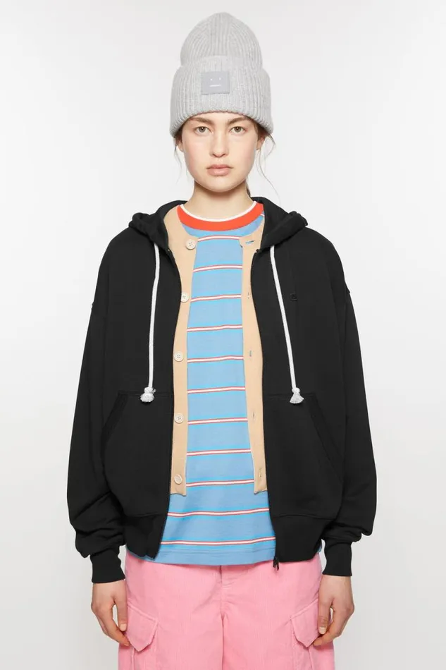 Acne Studios Hooded Zip Sweater Black Woman Sweatshirts