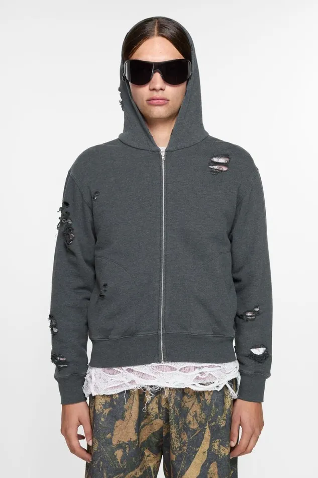 Acne Studios Hooded Zipper Sweater Black Melange Man Sweatshirts