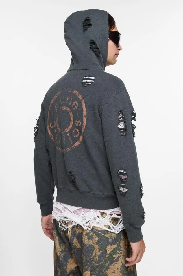 Acne Studios Hooded Zipper Sweater Black Melange Man Sweatshirts