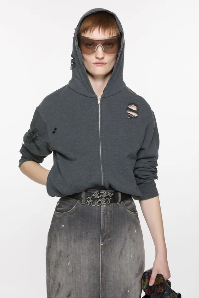 Acne Studios Hooded Zipper Sweater Black Melange Woman Sweatshirts