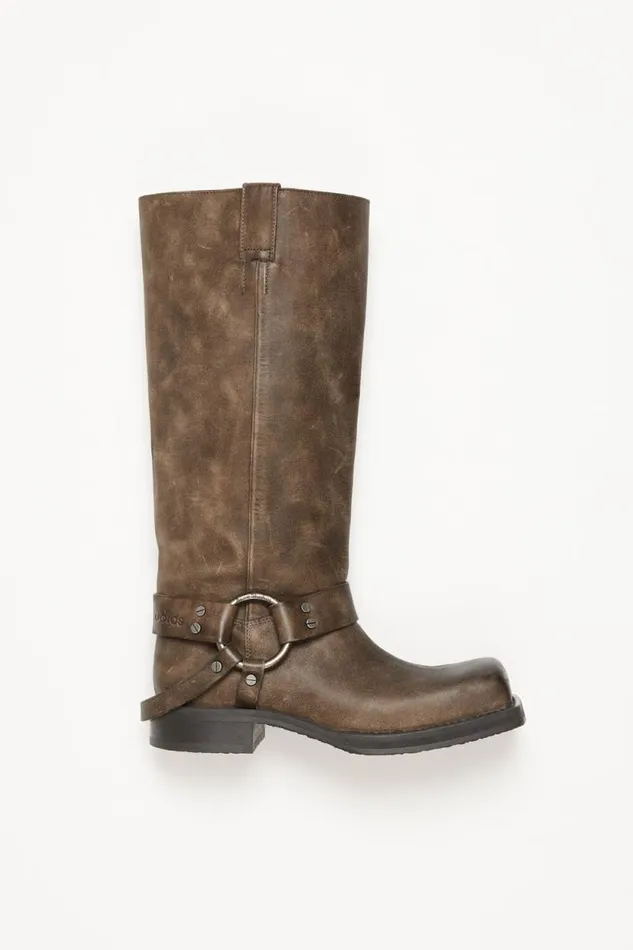 Acne Studios Leather Buckle Boots Greige Woman Shoes