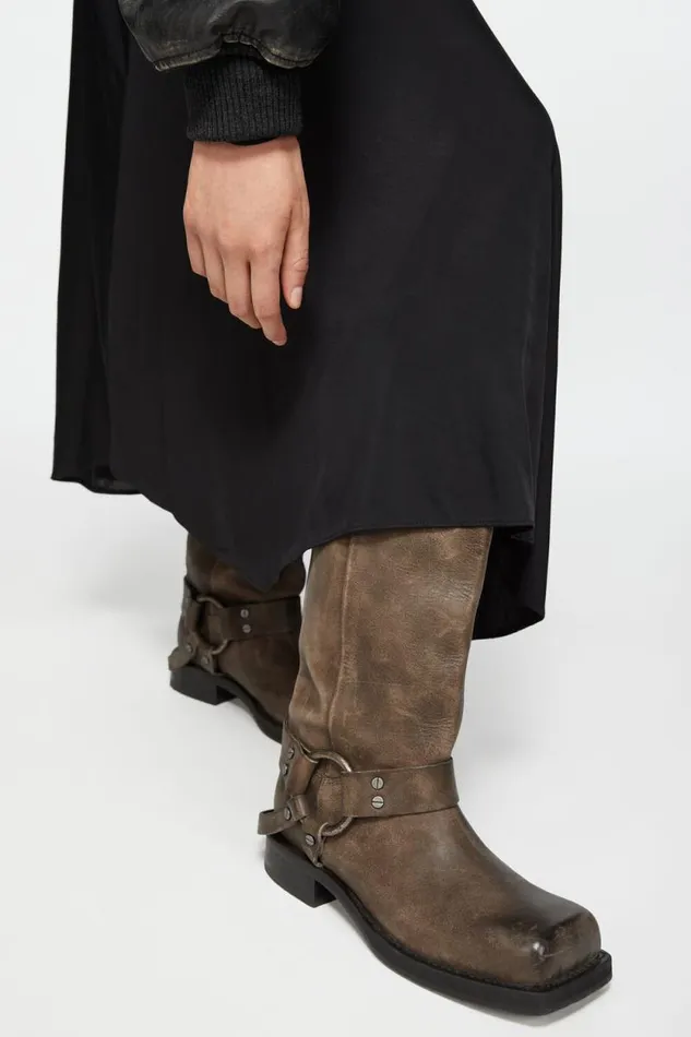 Acne Studios Leather Buckle Boots Greige Woman Shoes