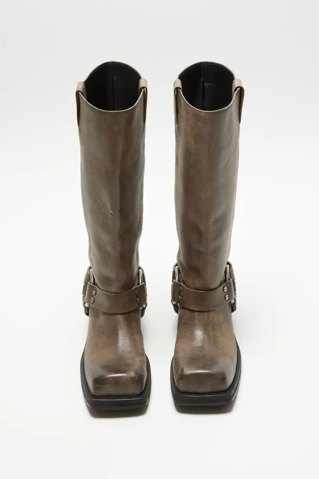 Acne Studios Leather Buckle Boots Greige Woman Shoes