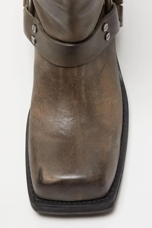 Acne Studios Leather Buckle Boots Greige Woman Shoes