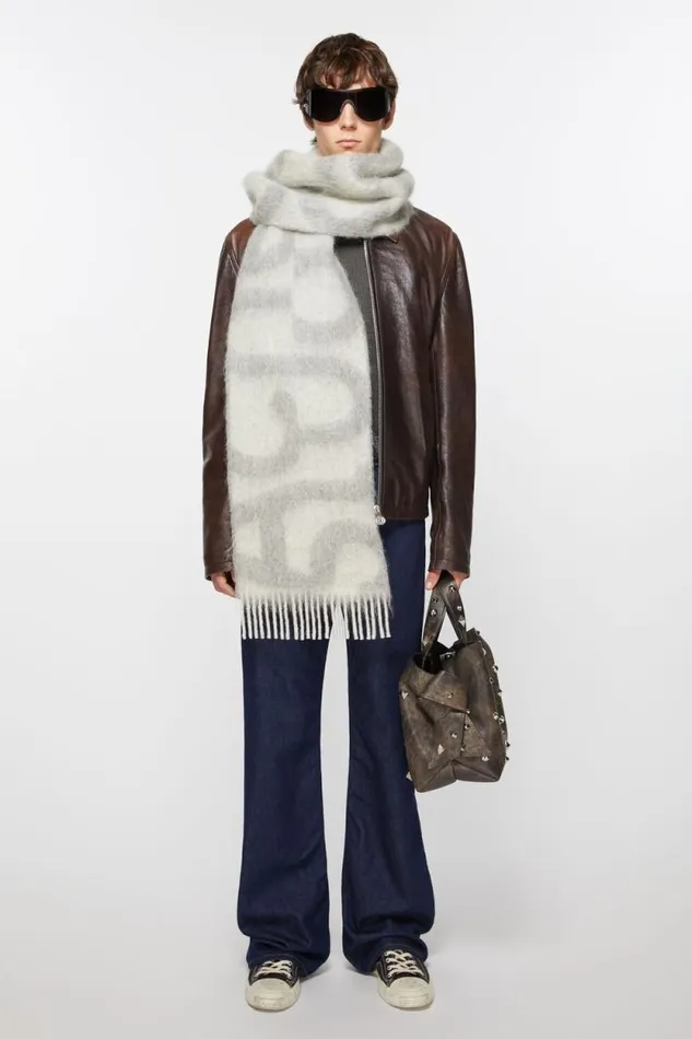 Acne Studios Logo Scarf Light Grey Woman Scarves
