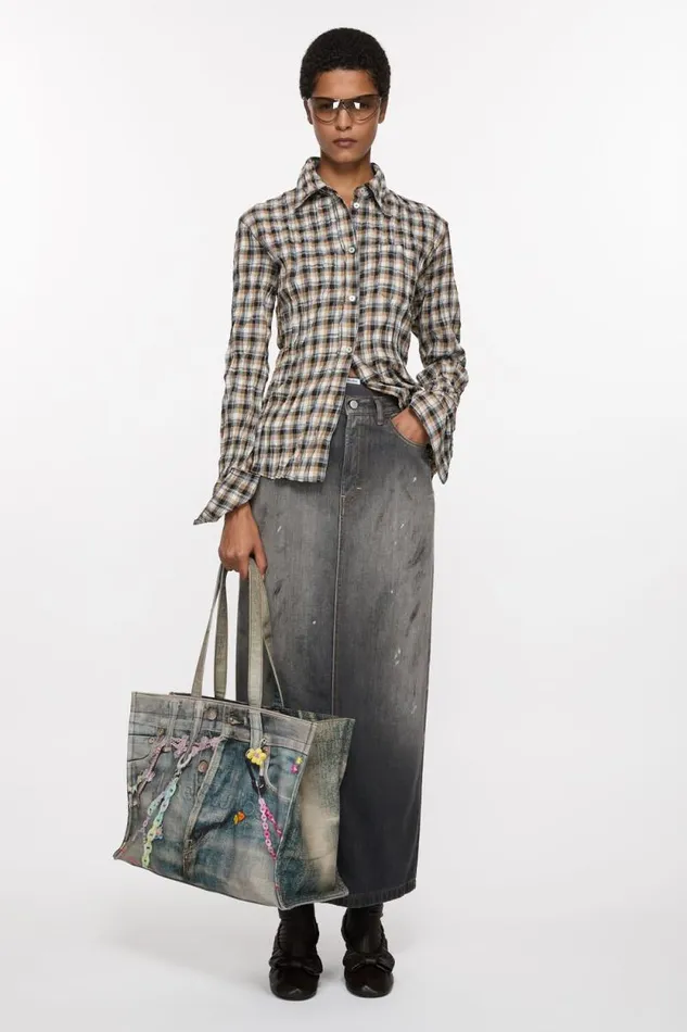 Acne Studios Logo Shoulder Tote Bag Mid Blue Woman Bags