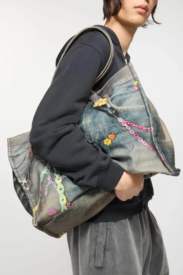 Acne Studios Logo Shoulder Tote Bag Mid Blue Woman Bags