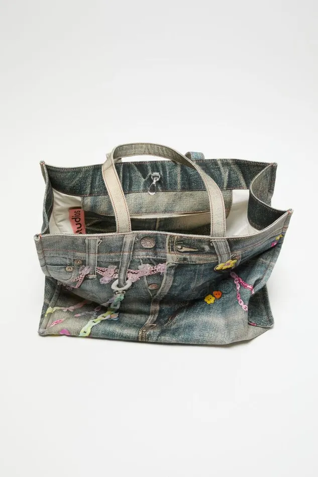 Acne Studios Logo Shoulder Tote Bag Mid Blue Woman Bags