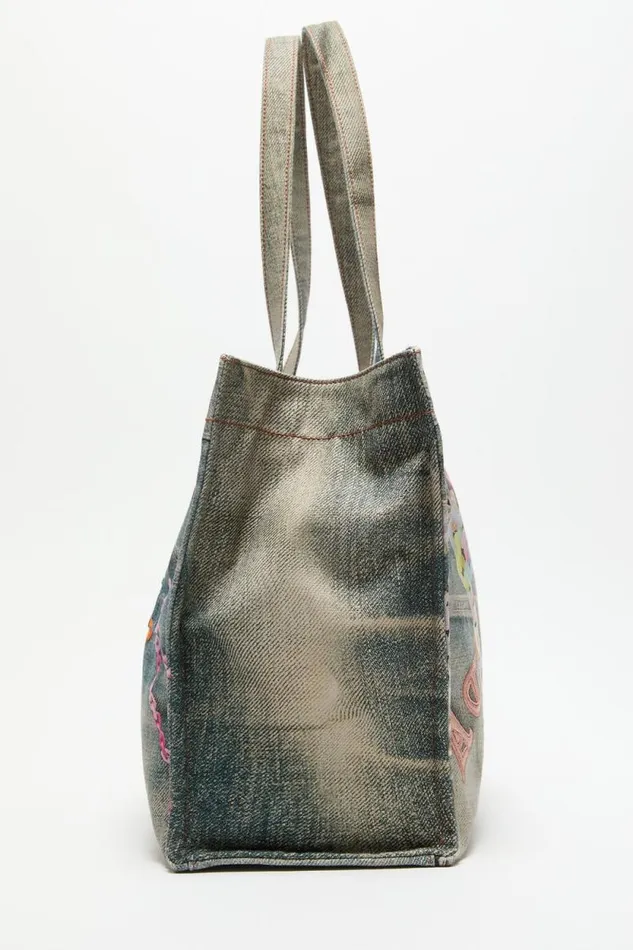 Acne Studios Logo Shoulder Tote Bag Mid Blue Woman Bags