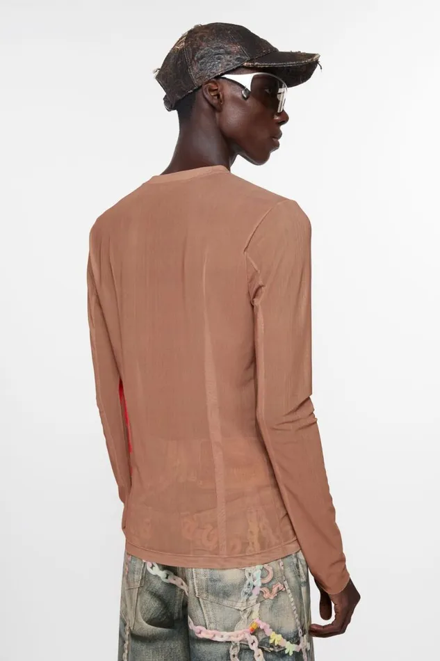 Acne Studios Long Sleeve Tshirt Sprayed Logo Taupe Beige Man Tshirts
