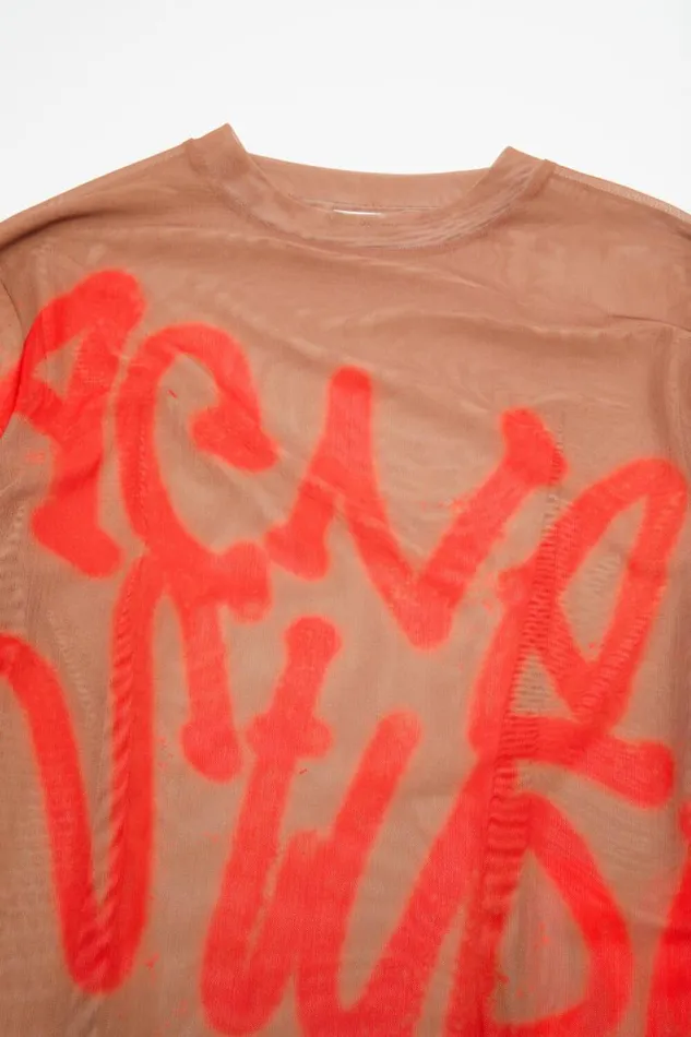 Acne Studios Long Sleeve Tshirt Sprayed Logo Taupe Beige Man Tshirts