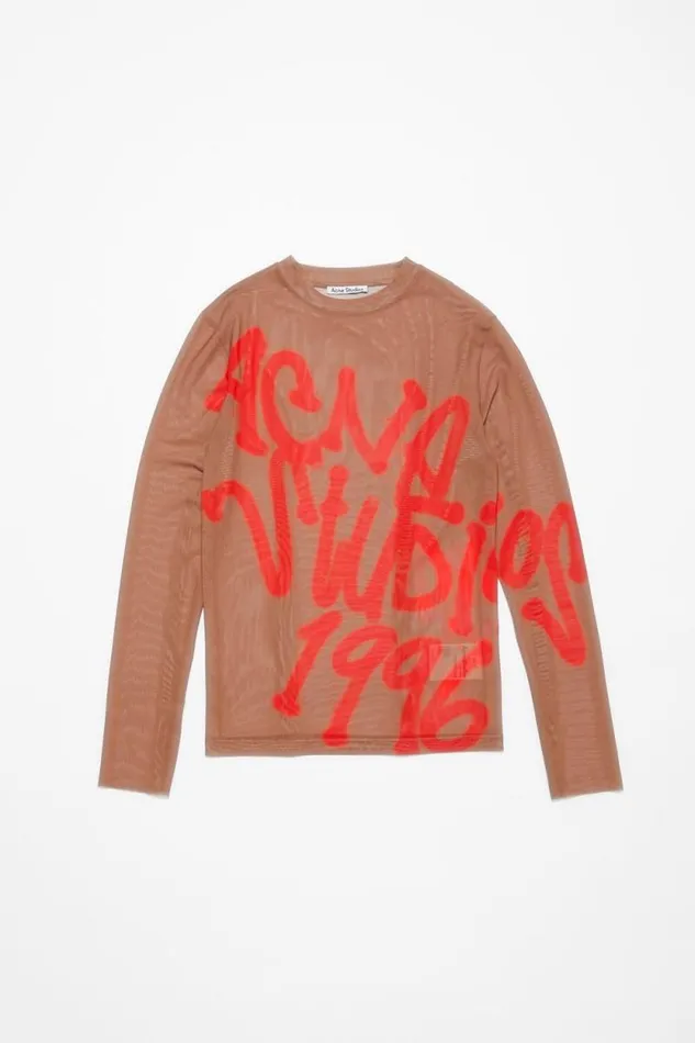 Acne Studios Long Sleeve Tshirt Sprayed Logo Taupe Beige Man Tshirts