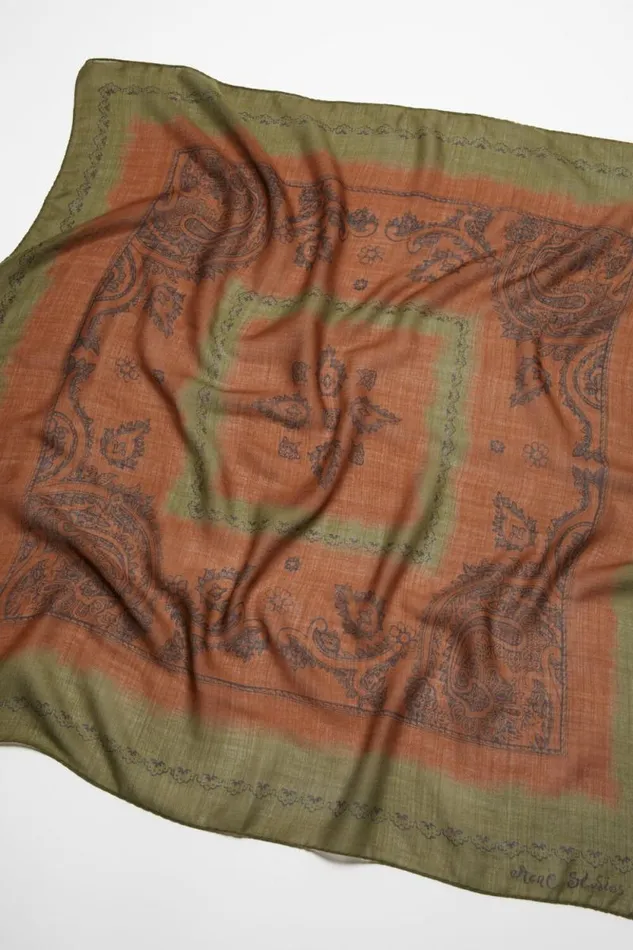 Acne Studios Print Light Wool Scarf Khaki Greenrust Orange Man Scarves