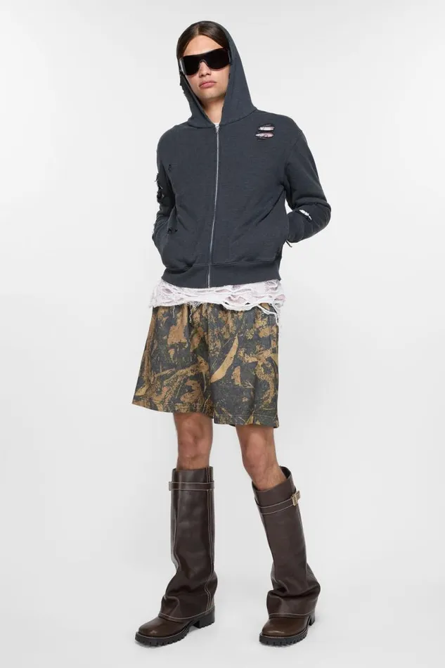 Acne Studios Printed Fleece Shorts Mud Brown Camo Man Shorts