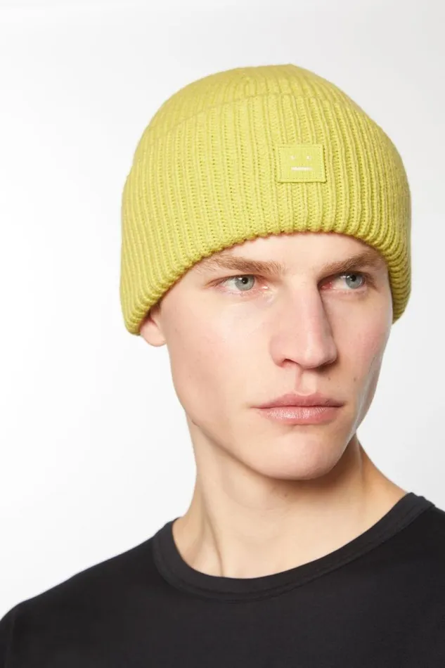 Acne Studios Small Face Logo Beanie Dusty Yellow Man Hats