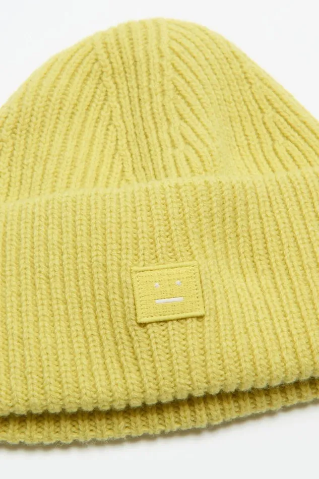 Acne Studios Small Face Logo Beanie Dusty Yellow Man Hats