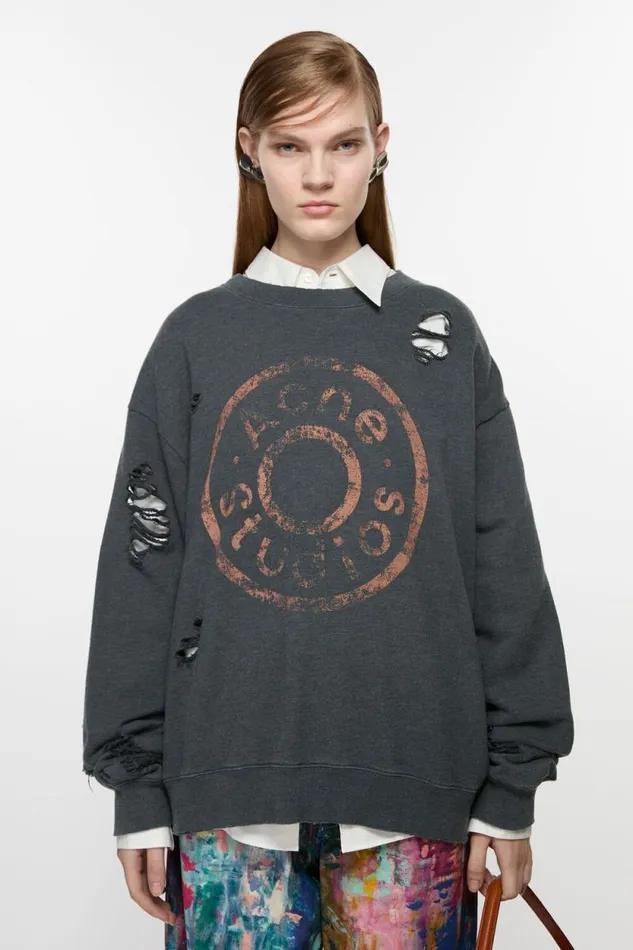 Acne Studios Sweater Printed Logo Black Melange Woman Sweatshirts