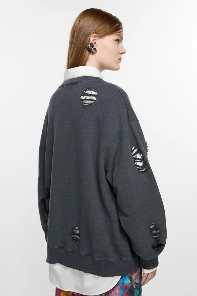 Acne Studios Sweater Printed Logo Black Melange Woman Sweatshirts