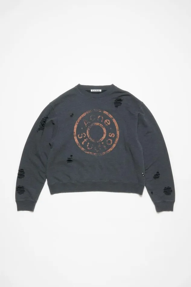 Acne Studios Sweater Printed Logo Black Melange Woman Sweatshirts