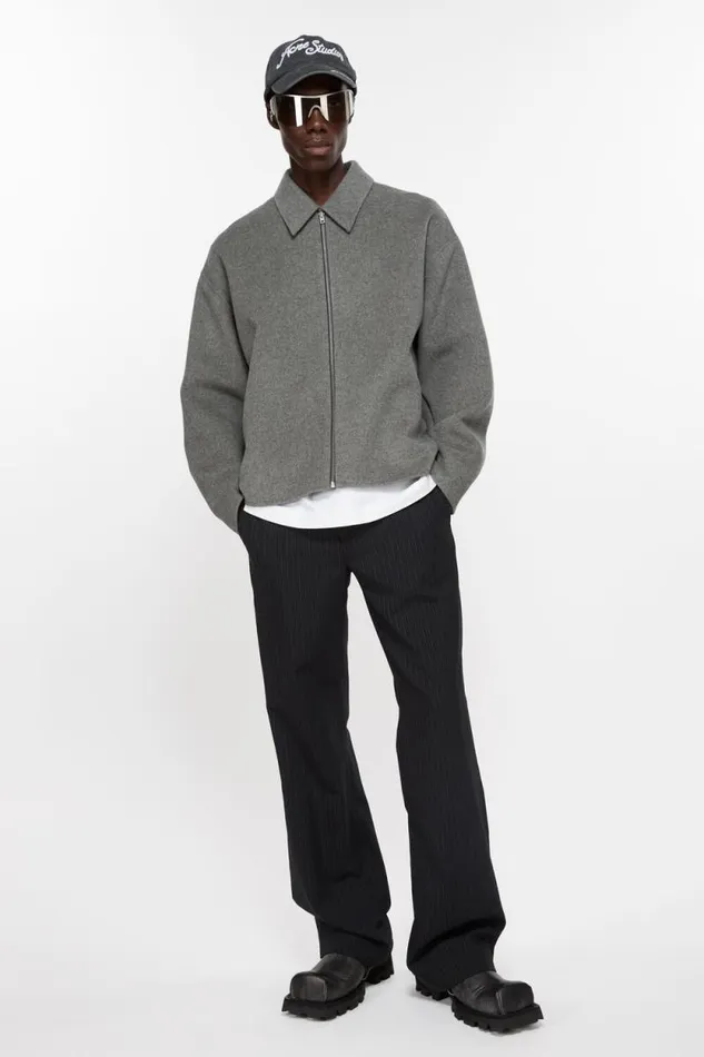 Acne Studios Wool Zipper Jacket Grey Melange Man Outerwear