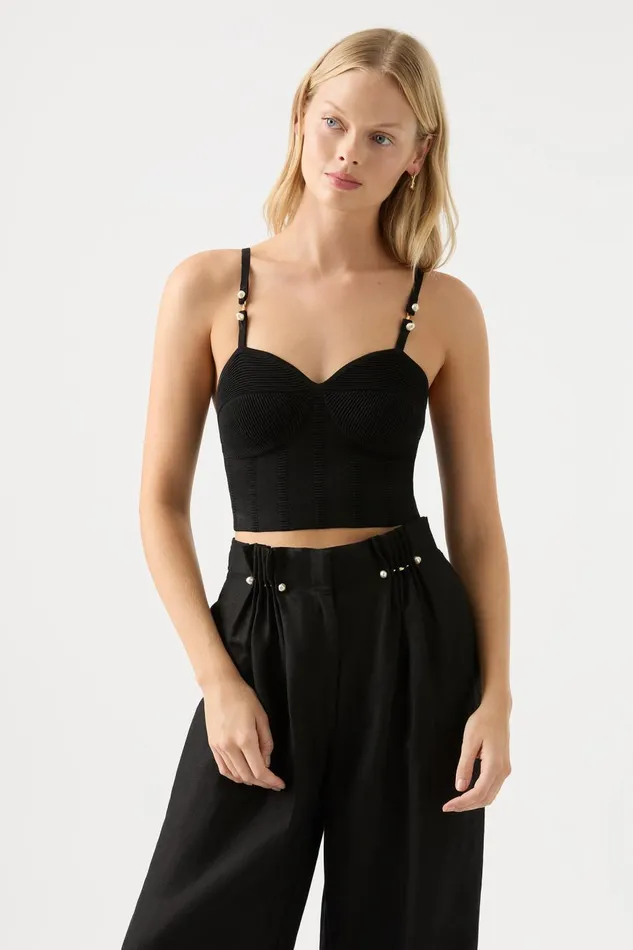 Aje Body and Crepe Knit Phaedra Ottoman Knit Bustier Black 8211 Women
