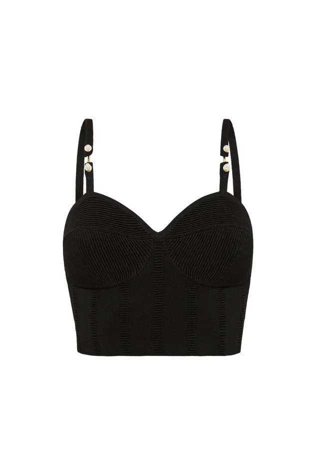 Aje Body and Crepe Knit Phaedra Ottoman Knit Bustier Black 8211 Women