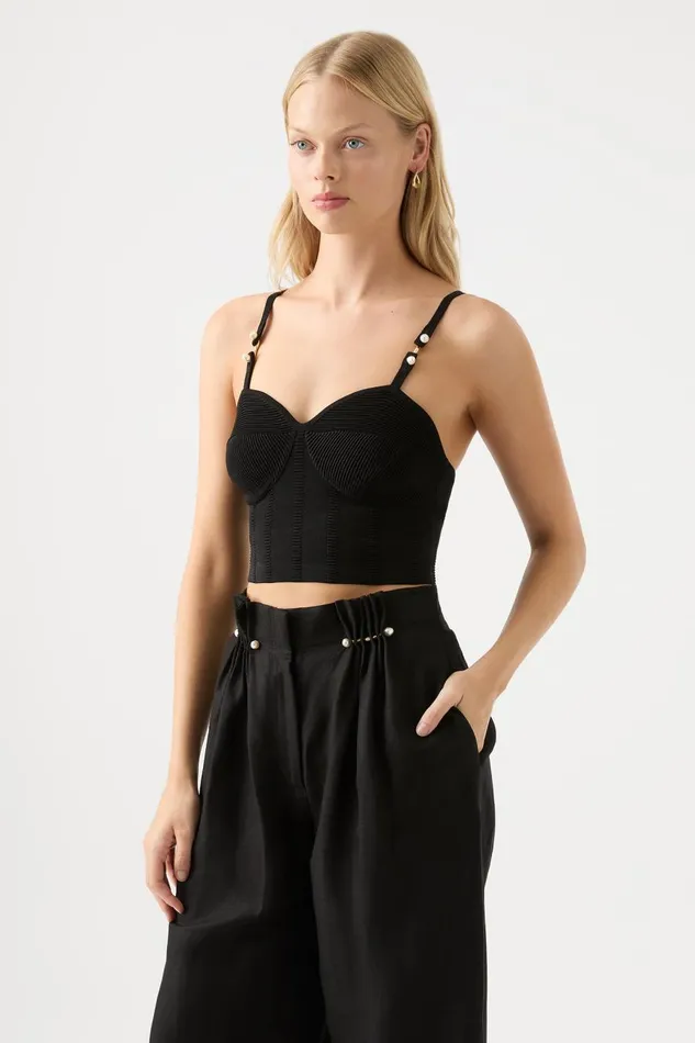 Aje Body and Crepe Knit Phaedra Ottoman Knit Bustier Black 8211 Women