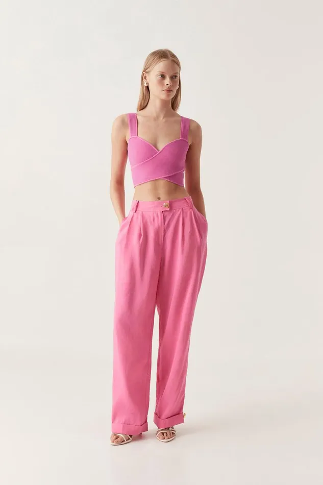 Aje Body and Crepe Knit Sybil Twist Knit Bustier Brilliant Pink 8211 Women
