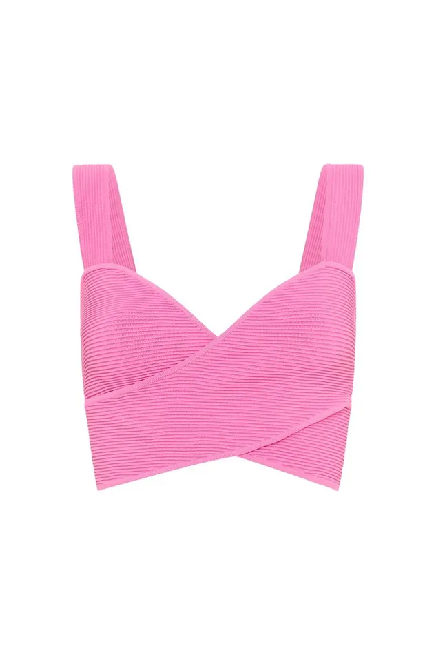 Aje Body and Crepe Knit Sybil Twist Knit Bustier Brilliant Pink 8211 Women Aje Body and Crepe Knit Sybil Twist Knit Bustier Brilliant Pink 8211 Women
