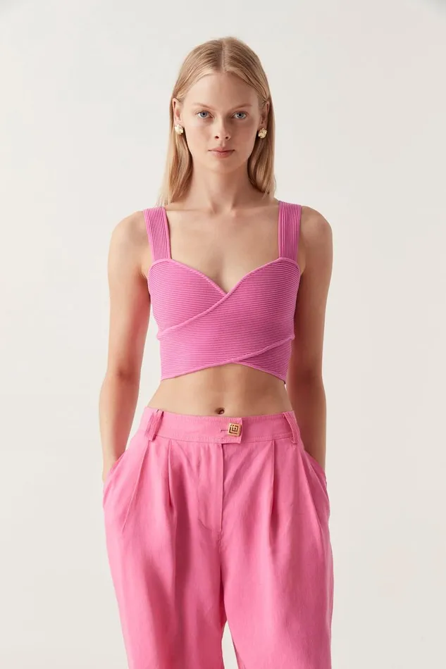 Aje Body and Crepe Knit Sybil Twist Knit Bustier Brilliant Pink 8211 Women Aje Body and Crepe Knit Sybil Twist Knit Bustier Brilliant Pink 8211 Women