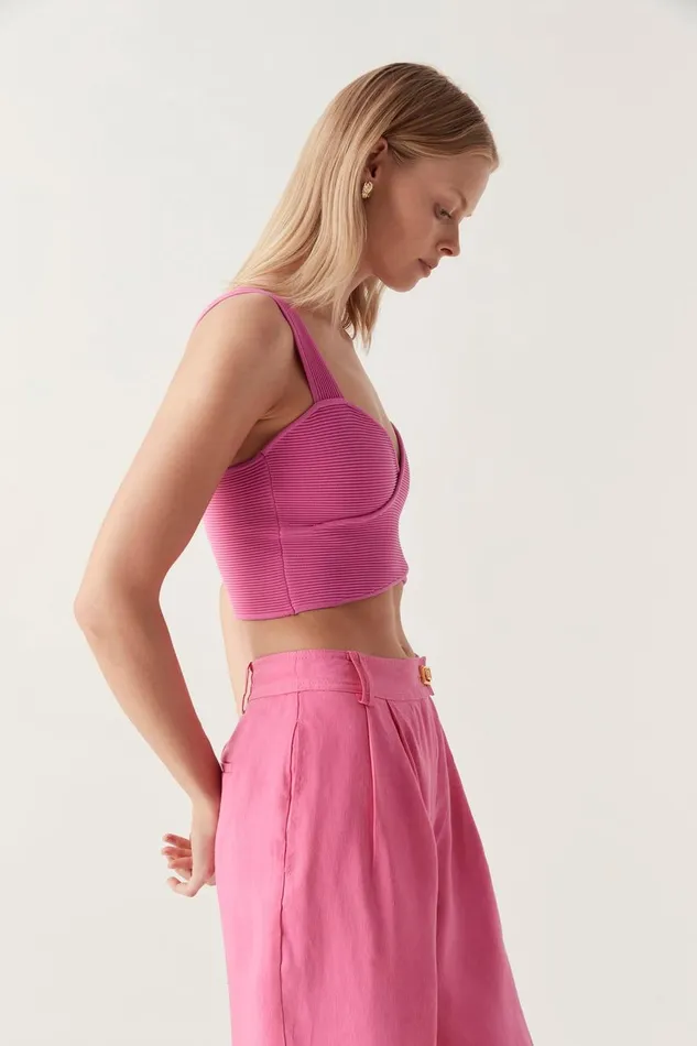 Aje Body and Crepe Knit Sybil Twist Knit Bustier Brilliant Pink 8211 Women Aje Body and Crepe Knit Sybil Twist Knit Bustier Brilliant Pink 8211 Women