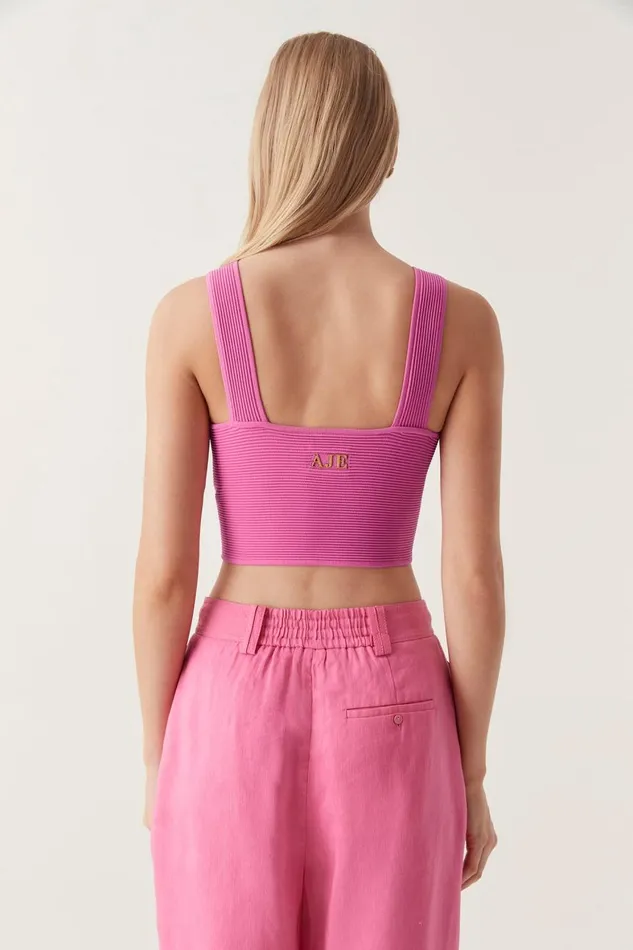 Aje Body and Crepe Knit Sybil Twist Knit Bustier Brilliant Pink 8211 Women Aje Body and Crepe Knit Sybil Twist Knit Bustier Brilliant Pink 8211 Women