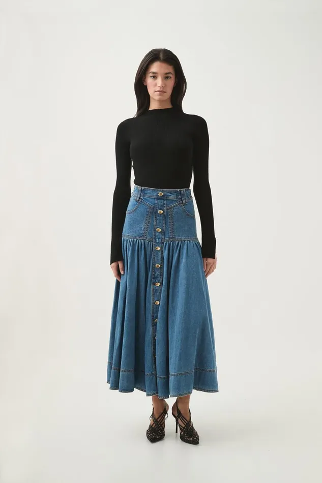 Aje Denim Belmond Denim Midi Skirt 90039s Wash 8211 Women
