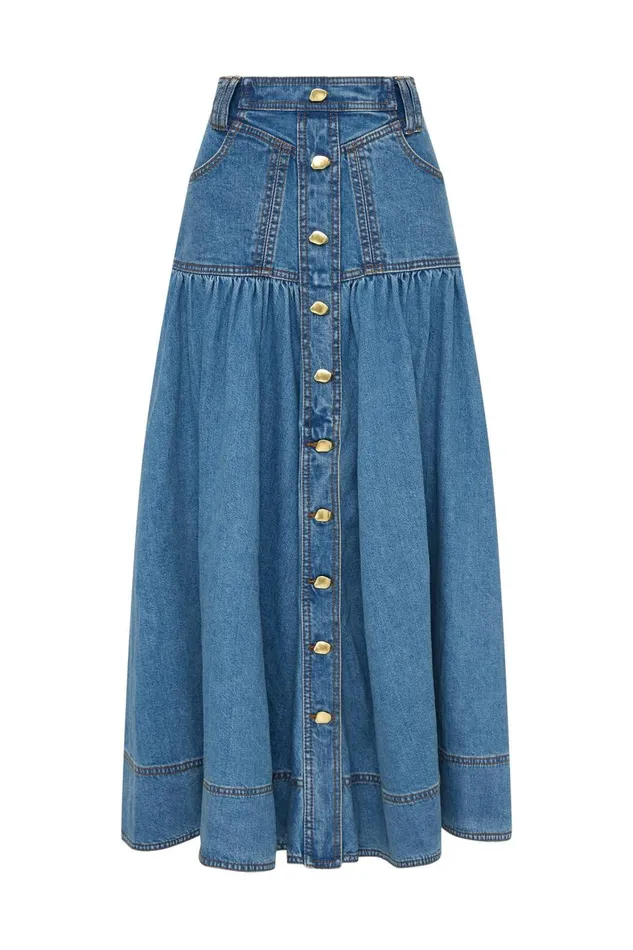 Aje Denim Belmond Denim Midi Skirt 90039s Wash 8211 Women