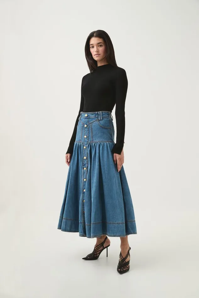 Aje Denim Belmond Denim Midi Skirt 90039s Wash 8211 Women