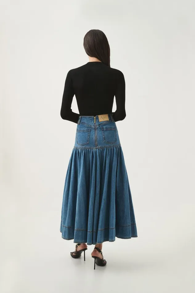 Aje Denim Belmond Denim Midi Skirt 90039s Wash 8211 Women