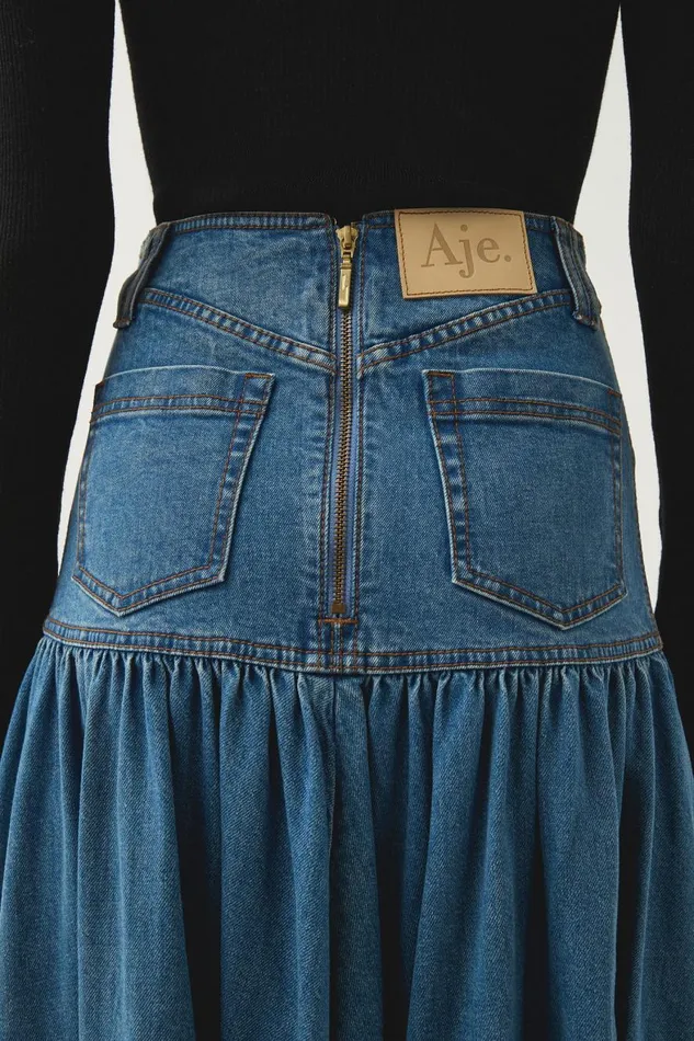 Aje Denim Belmond Denim Midi Skirt 90039s Wash 8211 Women