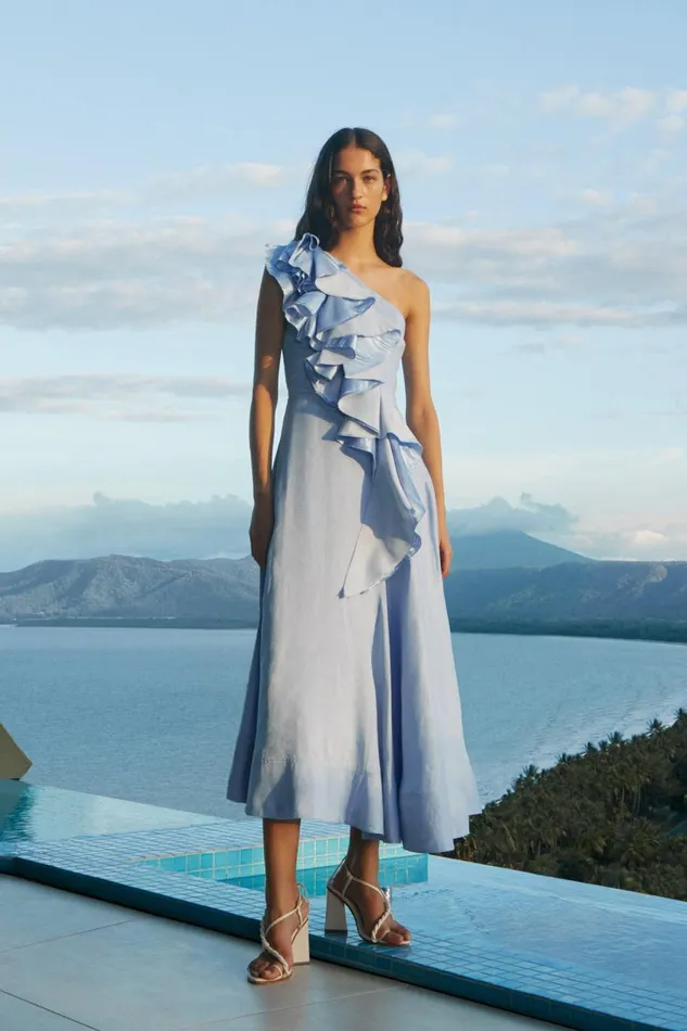 Aje Dresses Adelia Ruffle Midi Dress Light Sky Blue 8211 Women