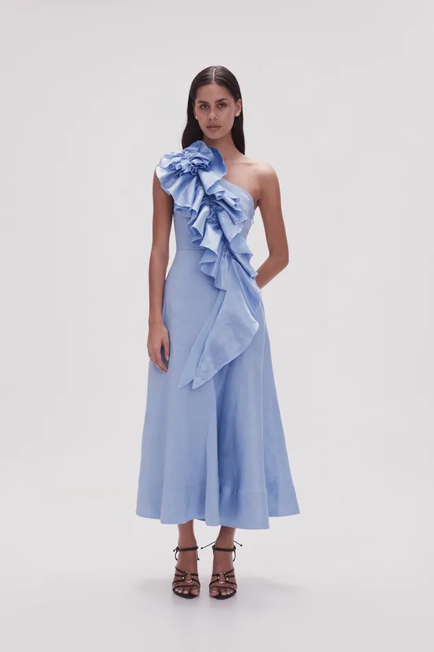 Aje Dresses Adelia Ruffle Midi Dress Light Sky Blue 8211 Women Aje Dresses Adelia Ruffle Midi Dress Light Sky Blue 8211 Women
